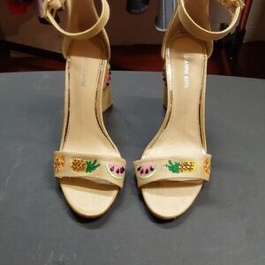 Gianni Bini Cream Fruit Embroidered Heels